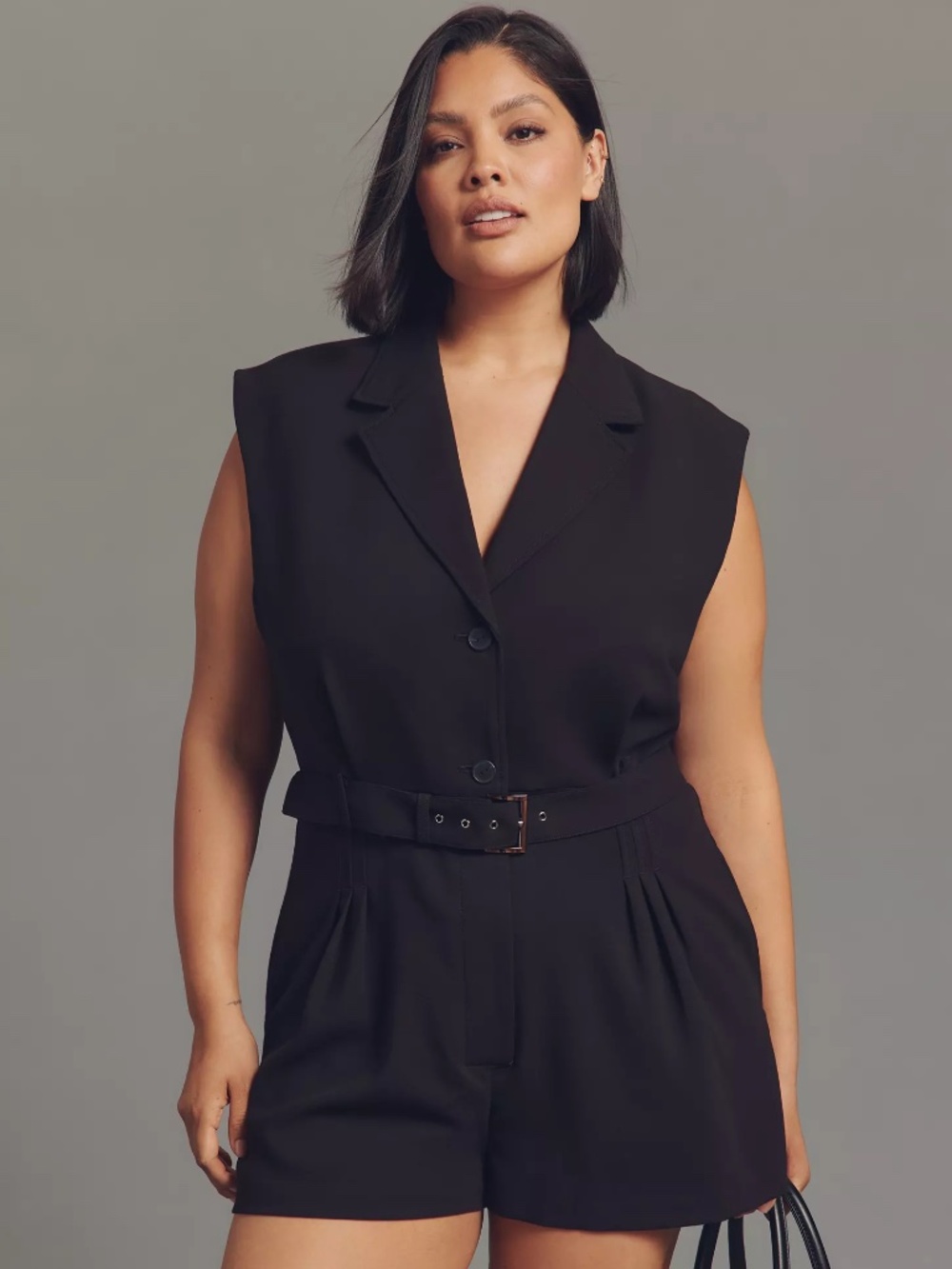 By Anthropologie Sleeveless Belted Romper in Black nwt